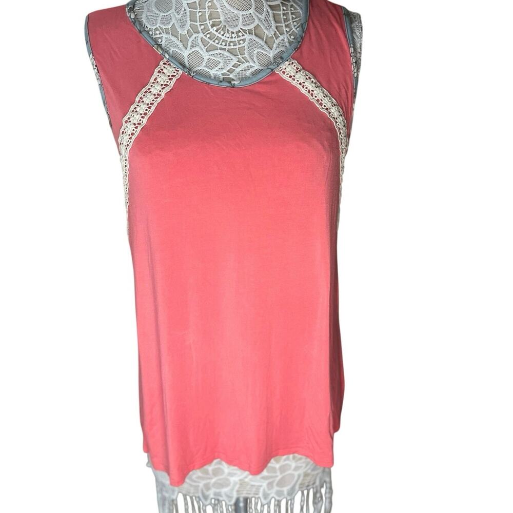 Lovely Melody Coral Top With Lace Trim- Womens XL- Cottagecore